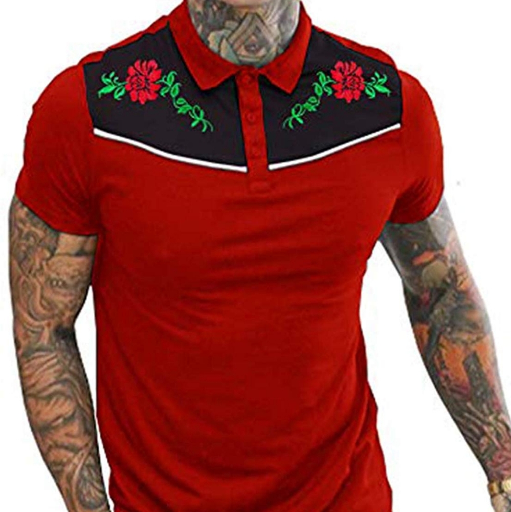 Men's Short Sleeve Polo Rose T Shirt Floral Shirts